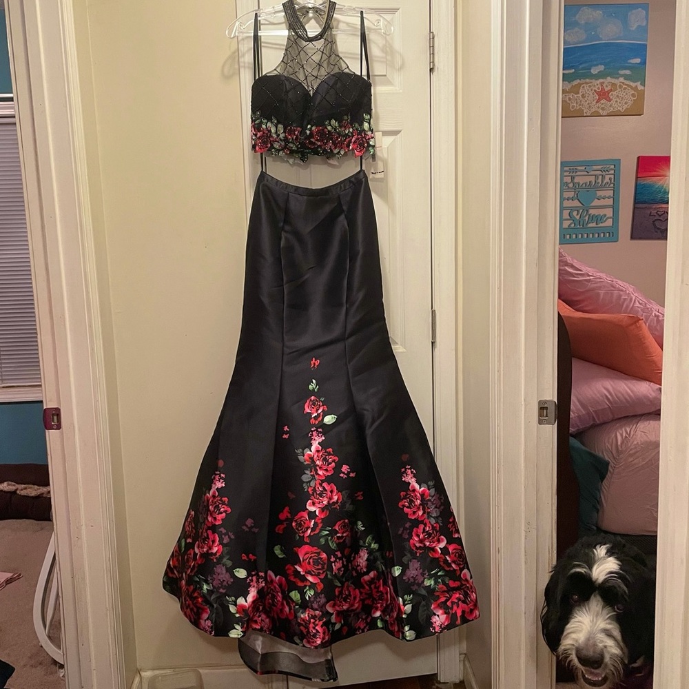 Two piece floral prom dress